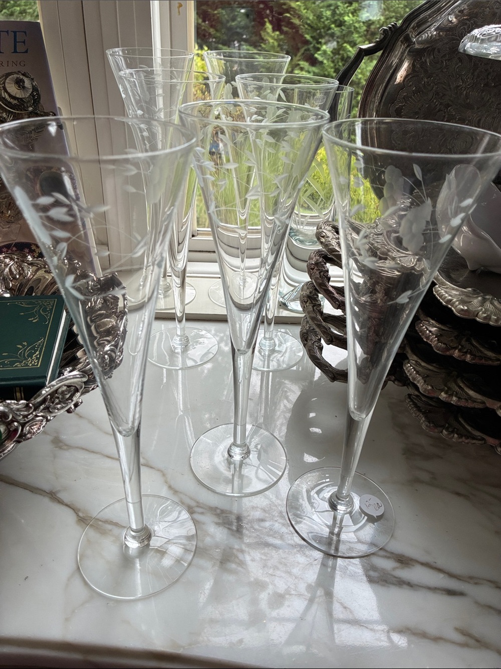 Princess House Clear Etched Crystal Champagne Flutes - Set of 6